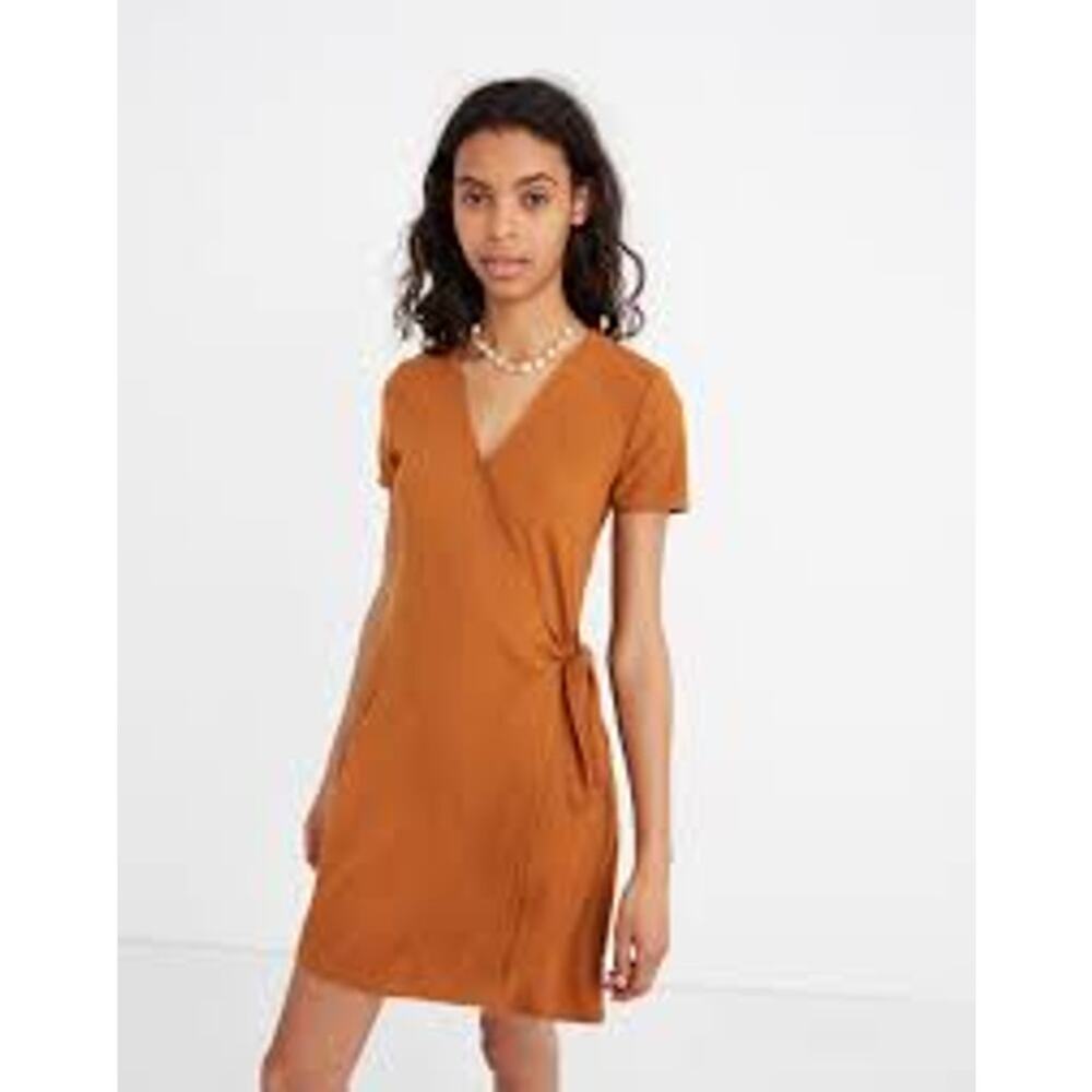 Madewell Texture & Thread Short-Sleeve Side-Tie Dress Brown Size Large